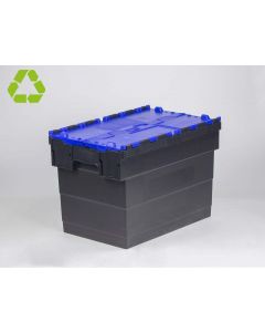 Euronorm Distributionsbehälter Deckelkiste 600x400x416 mm, 72 Liter, schwarz-blau