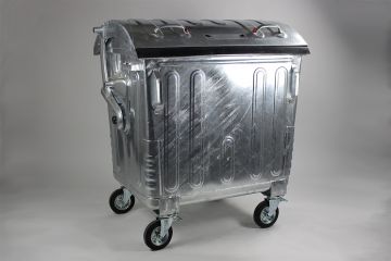 4-Rad Mülltonne 1100l, Stahl verzinkt, Runddeckel m. Kindersicherung