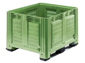 Palettenbox 1200x1000x780 mm 2 Kufen, perforiert, Farbe Grün (pro Stück)