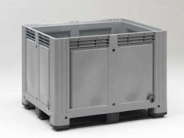 Kunststoff Palettenbox auf 3 Kufen, 120x100x87cm, 760 Liter, grau