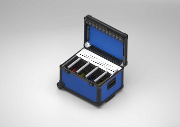 Tablet-Lade- und Sync-Koffer für 16 Geräte, 4 Trageeinsätze, 613x473x414 mm