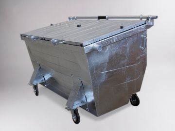 4-Rad Heckumleerbehälter aus Stahl, 2500 L mit Flachdeckel 2250x1420x1465 mm