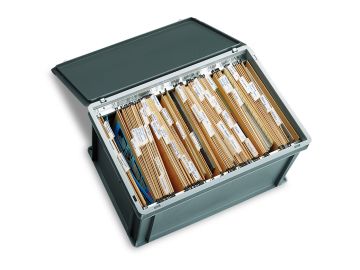 Registerbox, 600x400x340 mm, mit Koffergriffen für 60 Hängeregister