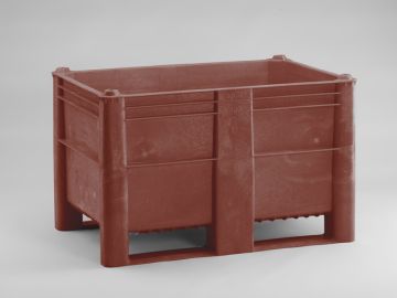 Hygienepalettenbox 1200x800x740 mm, 520 Liter, auf 2 Kufen, braun