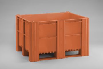 Hygienepalettenbox 1200x1000x760 mm, 630 Liter, mit Mittelrim, auf 3 Kufen, oranien