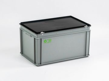stapelbarer Eurobehälter 60 Liter mit schwarzem Deckel
