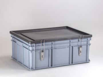 Kunststoffbehälter 800x600x320 mm 134 L mit abschließbarem Scharnierdeckel