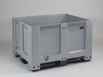 Palettenbox auf 3 Kufen, 1200x1000x760 mm, 610 Liter, grau