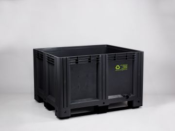 Palettenbox auf 3 Kufen, 1200x1000x760 mm, 610 Liter, dunkelgrau, PE-R