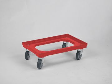 Transportroller 600x400x160 mm, auf 4 Lenkrollen, rot