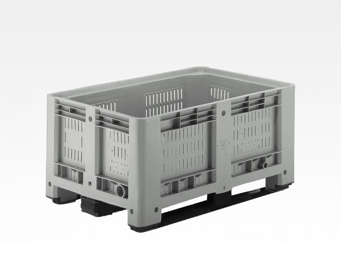 Pallet box 330 l. 1200x800x600 mm, with perforation, on 3 skids, grey