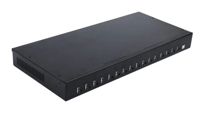 16 Port USB 2.0 Hub, 19" 1U Rack, Schwarz, Kompakt & Leistungsstark