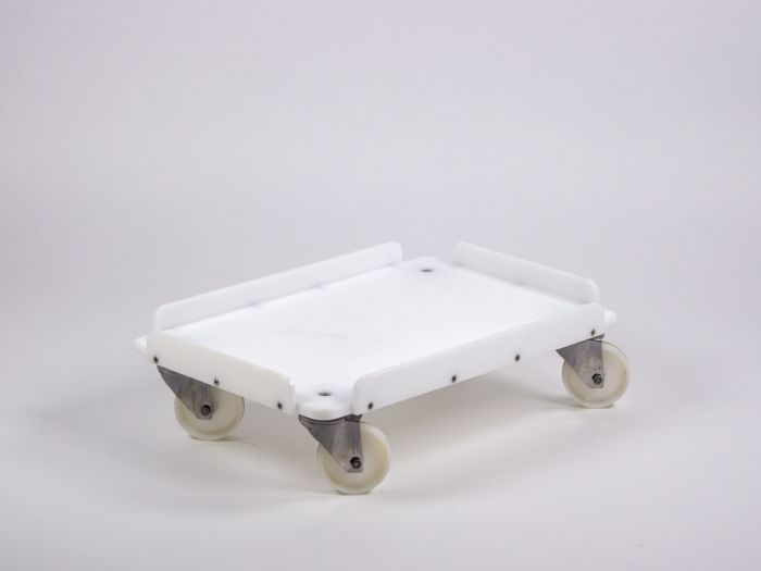Transportroller 600x400 mm, mit inox Räder, 2 gebremst, weiss