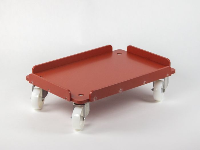 Kunststoff Untersetzwagen 600x400 mm, auf 4 galvanisierten Lenkrollen, 2 Räder gebremst