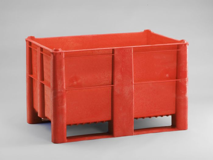 Hygienepalettenbox 1200x800x740 mm, 520 Liter, auf 2 Kufen, rot