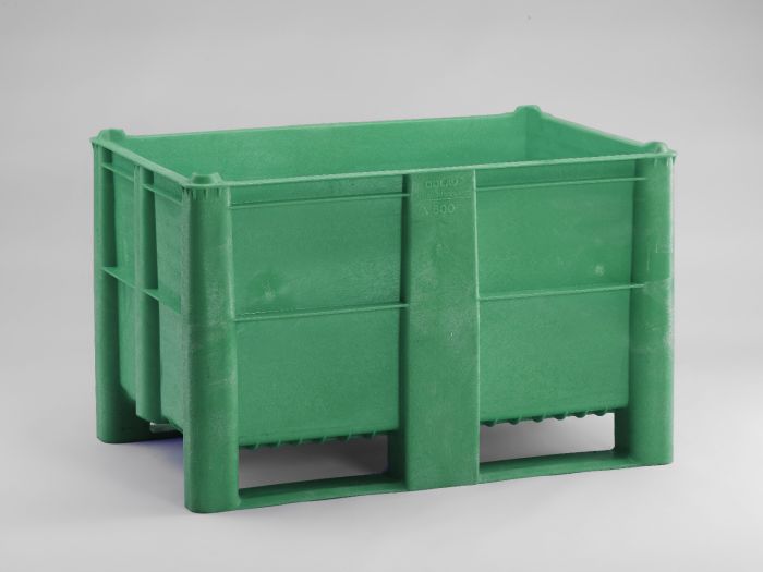 Hygienepalettenbox 1200x800x740 mm, 520 Liter, auf 2 Kufen, grün