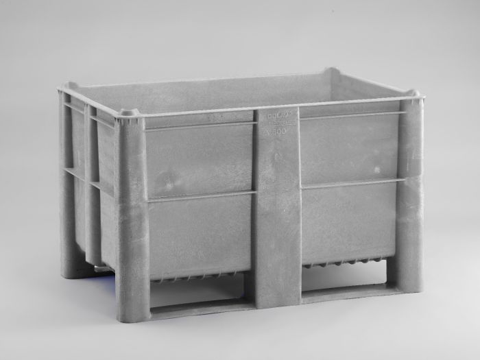 Hygienepalettenbox 1200x800x740 mm, 520 Liter, auf 2 Kufen, grau