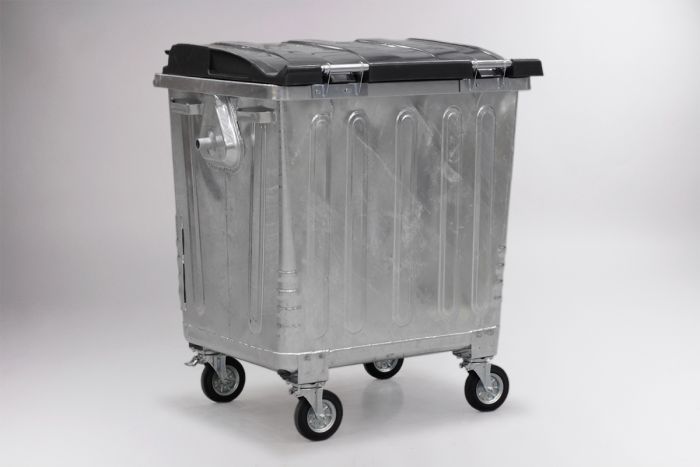 4-Rad Mülltonne aus Stahl, 770L, mit Kunststoff Deckel 1370x780x1370mm