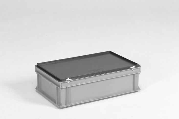 E-Line Kunststoffkiste mit Deckel, 60x40x18,5cm, stapelbar, grau
