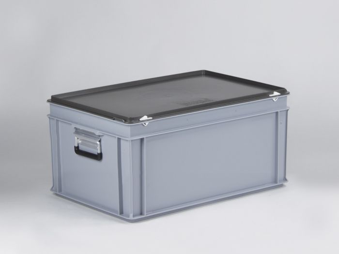 E-line Euroline stapelbare Kunststoffkoffer mit zwei Alu-Griffen, 600x400x295 mm, 53L PP virgin