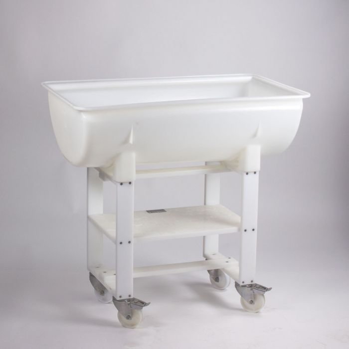 Untersetzrahmen für Mischbehälter 100 L mit Tablett, 4 inox Räder, 2 gebremst, Farbe weiss (pro Stück)
