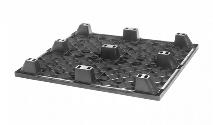 Nestbare Palette PE-R 1200x1000x135 mm, 9 Füße, perforiert, schwarz