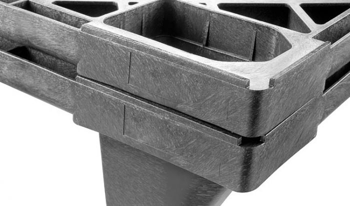 Nestbare Palette PE-R 1200x1000x135 mm, 9 Füße, perforiert, schwarz