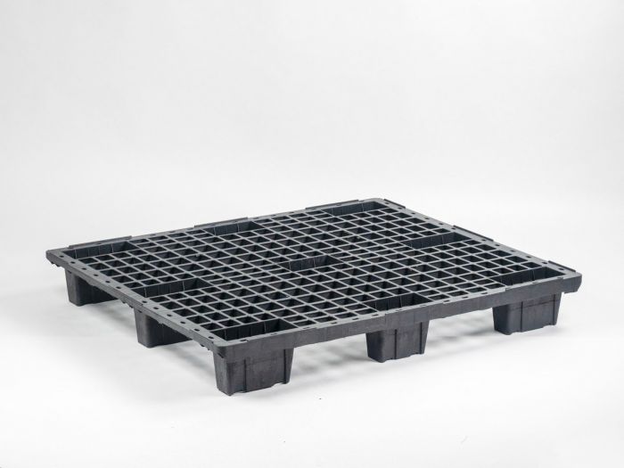  Nestbare Palette PE-R 1200x1000x153 mm, 9 Füße, perforiert, schwarz 