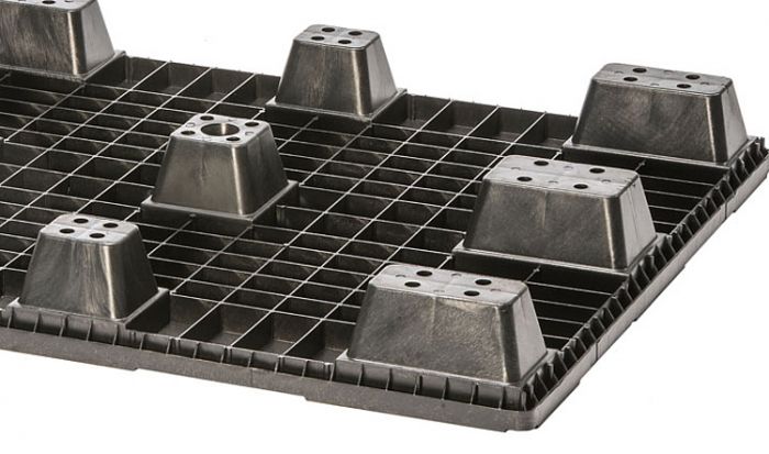 Nestbare Palette PE-R 1200x800x153 mm, 9 Füße, geschlossen, schwarz