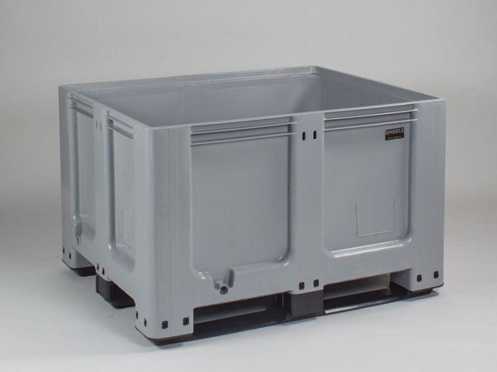 Palettenbox auf 3 Kufen, 1200x1000x760 mm, 610 Liter, grau