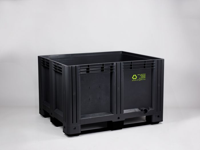 Palettenbox auf 3 Kufen, 1200x1000x760 mm, 610 Liter, dunkelgrau, PE-R