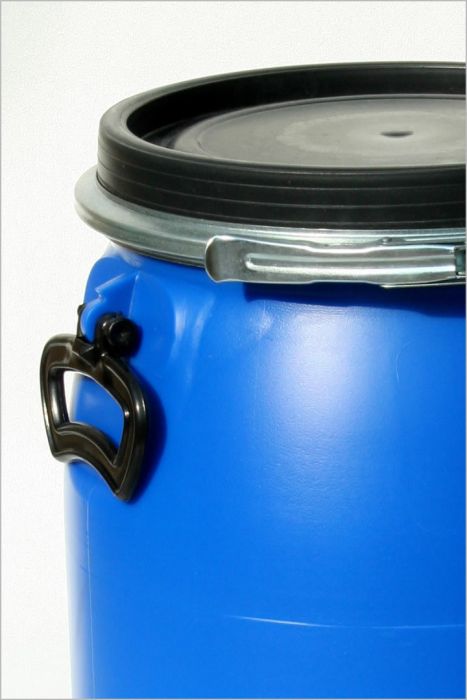 UN Kunststofffass mit Deckel, blau, ø320 x H = 530 mm 30 Liter