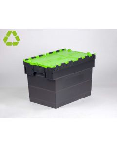 Euronorm Distributionsbehälter Deckelkiste 600x400x416 mm, 72 Liter, schwarz-grün